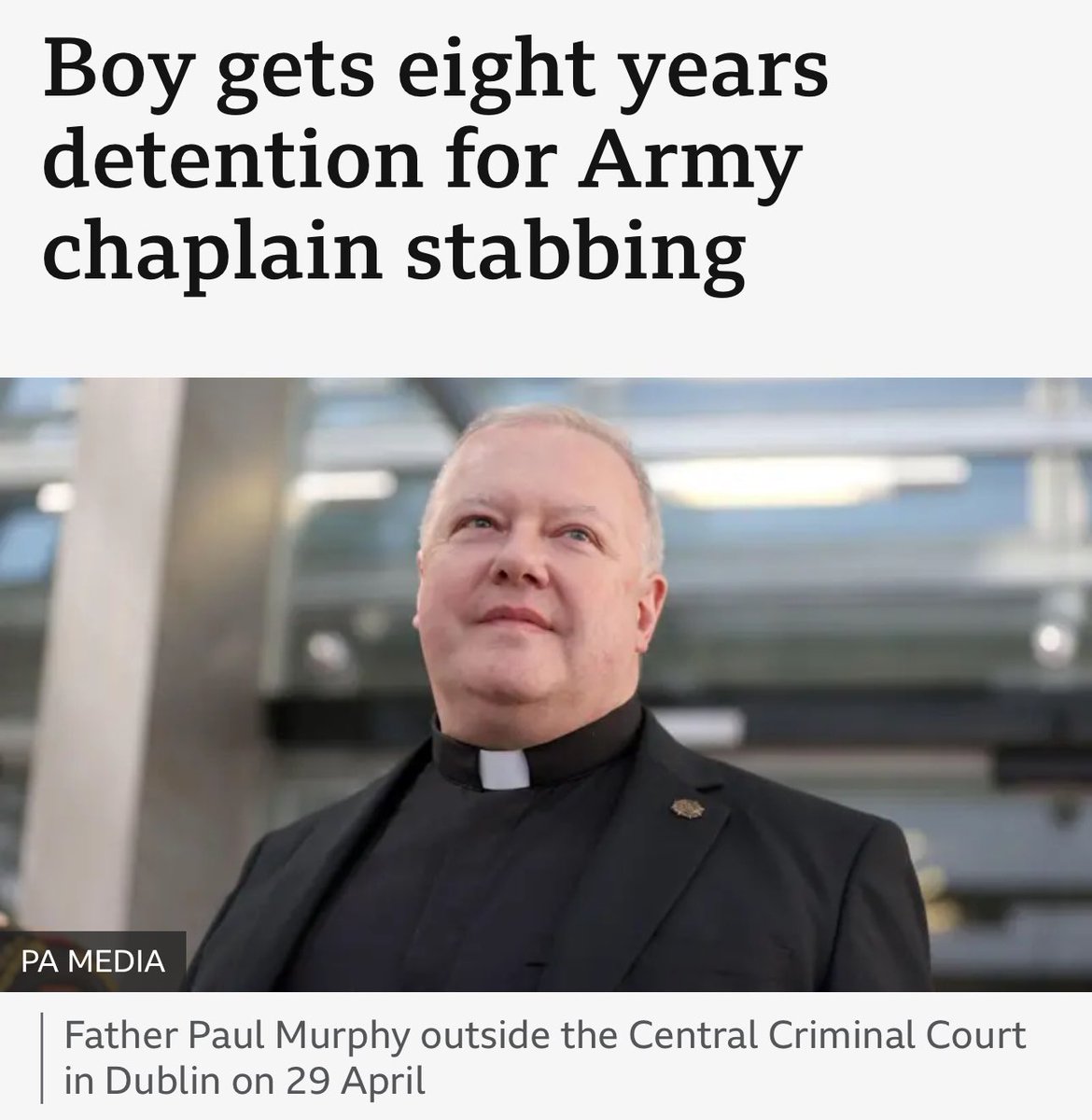 Ireland has now had 3 Islamic terror attacks in just over 1 year. 

A Gardai stabbed in the back.

2 gay men beheaded in Sligo 

An army chaplain was stabbed in Galway.