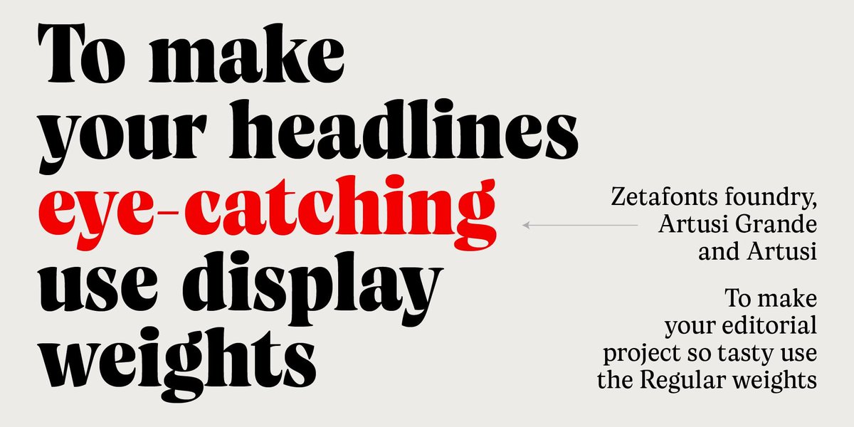 ilovetypography's tweet image. A crunchy-crisp, high-contrast gem from the fine folks at Zetafonts. Artusi Grande looks great in display settings and works wonders in text.

 fonts.ilovetypography.com/fonts/zetafont…