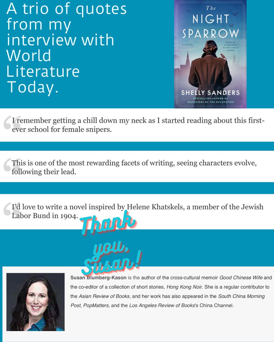 Shelly Sanders ✡️ (@shelly_sanders) on Twitter photo A huge thanks to @susanbkason & <a href="/worldlittoday/">WorldLiteratureToday</a> for the chance to speak about #thenightsparrow #femalesnipers in history, who fought #fascists only to be erased by the country they fought to protect at the end of #wwii worldliteraturetoday.org/blog/interview… A huge thanks to @susanbkason & <a href="/worldlittoday/">WorldLiteratureToday</a> for the chance to speak about #thenightsparrow #femalesnipers in history, who fought #fascists only to be erased by the country they fought to protect at the end of #wwii worldliteraturetoday.org/blog/interview…