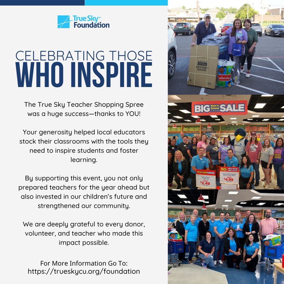 Celebrating those who inspire our future! 🌟
Thanks to your incredible support, the True Sky Teacher Shopping Spree was a huge success! Your generosity helped local educators stock their classrooms with the tools they need to inspire students and foster learning.
Together, we’re