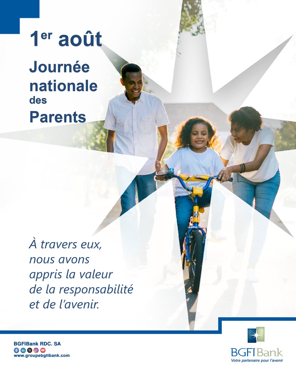 1er août | Journée des parents
Ils ont donné sans compter, et aimé sans condition.

Une pensée forte à celles et ceux qui ont semé les premières graines de notre avenir.

#BGFIBankRDC #JourneeDesParents #ParentsDay #RDC