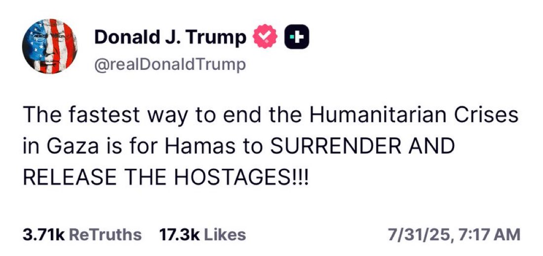 Unlike those in the Woke Right who continue to run propaganda for HAMAS, President Trump is drawing a line in the sand with these Palestinian savages. 

Release the hostages and you will get your aid. If you don’t release the hostages, then you are on your own.

Seems like a good