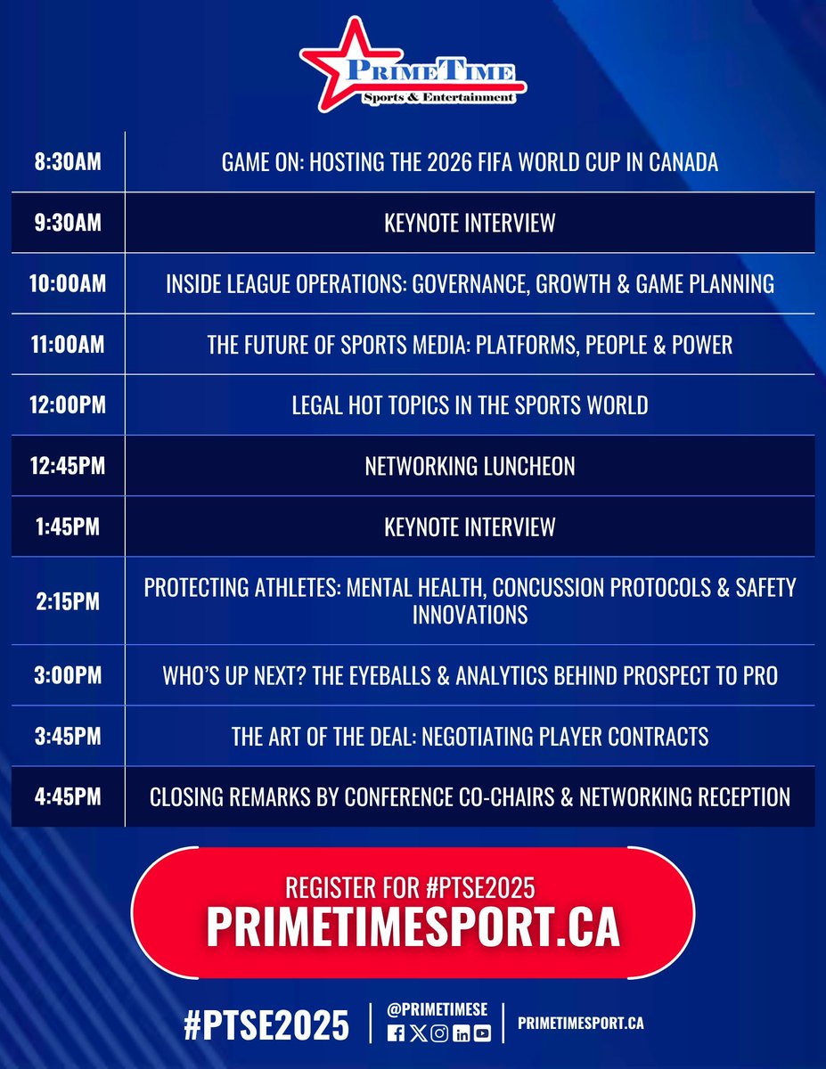 SCHEDULE DROP 👀🔥

Don’t miss the 2025 PrimeTime Sports Management Conference Schedule - available now! Stay tuned for weekly confirmed speaker announcements, contests and more!

🔗 | #LinkInbio

#PTSE2025 #SportsNetworking #SportsBusiness