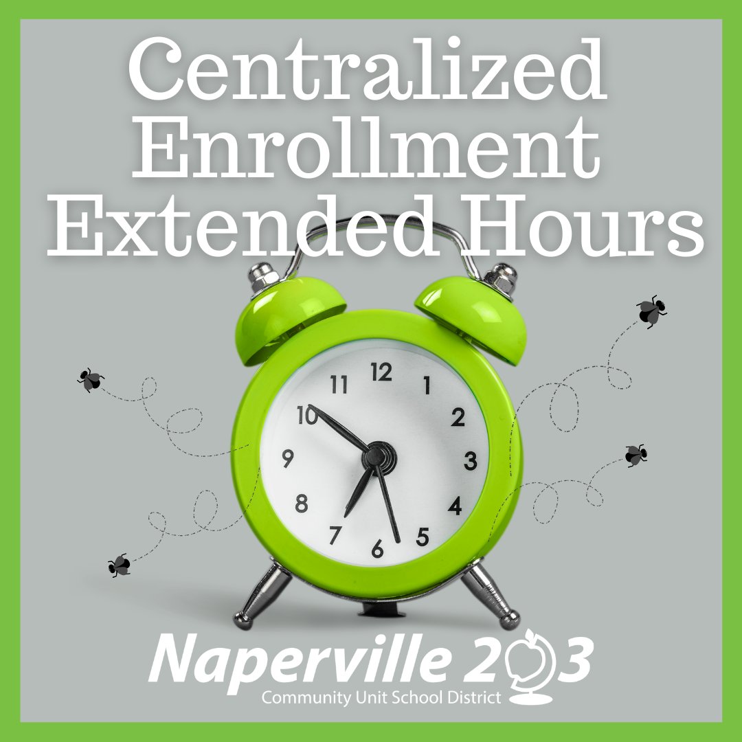 Naperville203's tweet image. Time is flying, but our Enrollment Office is ready to help Monday–Thursday, 8:00 AM – 3:30 PM. Extended Hours  •  August 2 | 8:00 AM – 12:00 PM • August 5 | Open until 8:00 PM •  August 9 | 8:00 AM – 12:00 PM • August 11 | Open until 8:00 PM. Details: ow.ly/ajJX50Wy3Ox