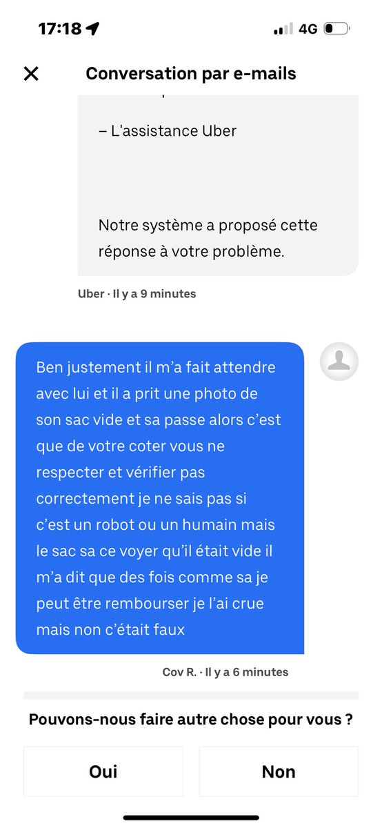 IPrxsq's tweet photo. Je crois que je me suis embrouillé avec un robot, à part si le conseiller s’en bat vrmt les couilles de ce que je dis, en tout cas mérite c’est des voleurs tu payes toute l’année des commandes chez eux, il y en a une qui se passe mal ça fait des manières #ubereat  @ubereats_fr https://t.co/0xK0wSXOJj