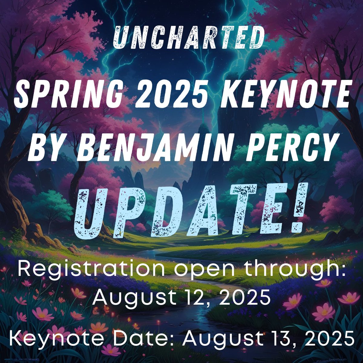 Due to unforeseen circumstances, we have rescheduled the date for our keynote with Benjamin Percy. If you missed out, we hope you can join us on this new date!

Register here: unchartedmag.com/uncharted-spri…