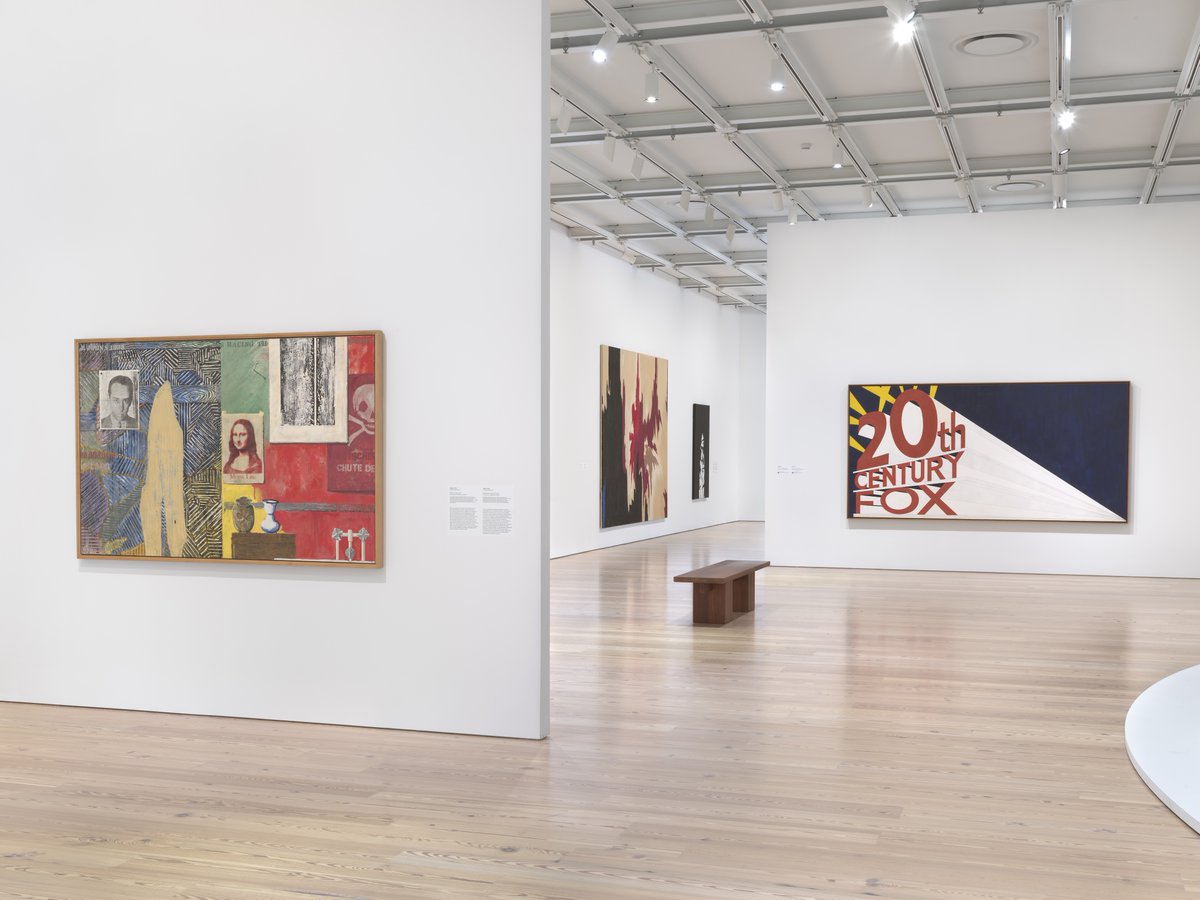 Please note: The Whitney Museum will be closed today, July 31. Thank you for your understanding.
—
Installation view of “Untitled” (America) (Whitney Museum of American Art, New York, July 5, 2025-). From left to right: Jasper Johns, Racing Thoughts, 1983; Clyfford Still,