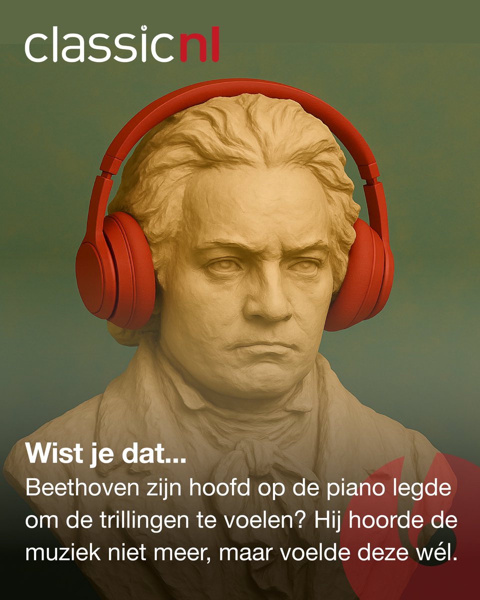 𝗪𝗶𝘀𝘁 𝗷𝗲 𝗱𝗮𝘁 𝗕𝗲𝗲𝘁𝗵𝗼𝘃𝗲𝗻 𝗱𝗼𝗼𝗳 𝘄𝗮𝘀 𝘁𝗼𝗲𝗻 𝗵𝗶𝗷 𝘇𝗶𝗷𝗻 𝗴𝗿𝗼𝗼𝘁𝘀𝘁𝗲 𝘄𝗲𝗿𝗸𝗲𝗻 𝗰𝗼𝗺𝗽𝗼𝗻𝗲𝗲𝗿𝗱𝗲?
Hij legde zijn hoofd op de piano om de trillingen te voelen.
Een mooi bewijs dat klassieke muziek niet alleen hoorbaar is — maar ook voelbaar.