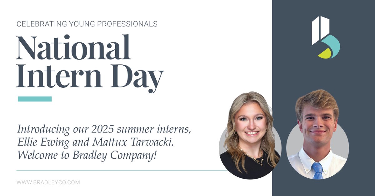 Thank you, Ellie and Mattux, for spending your summer with Bradley Company - we’re grateful for your contributions and excited to see where your journeys take you next!

#NationalInternDay #Internship #Careers #FutureLeaders #CRE #RealEstate #BradleyCompany