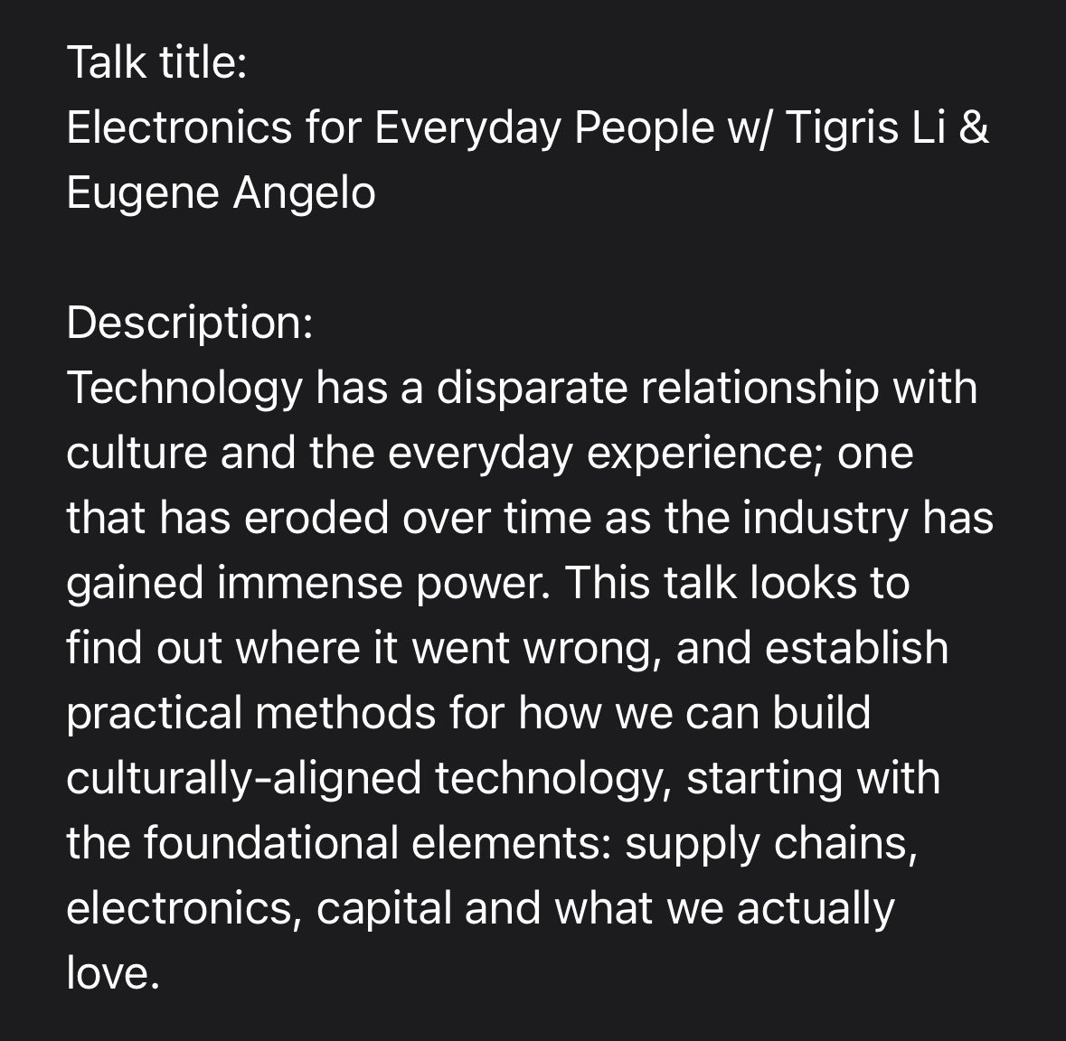 speaking at <a href="/FWBtweets/">Friends With Benefits</a> w/ <a href="/tigrisli/">tigris</a> in CA on saturday — diving into the last couple years of thinking &amp; building new cultural electronics !