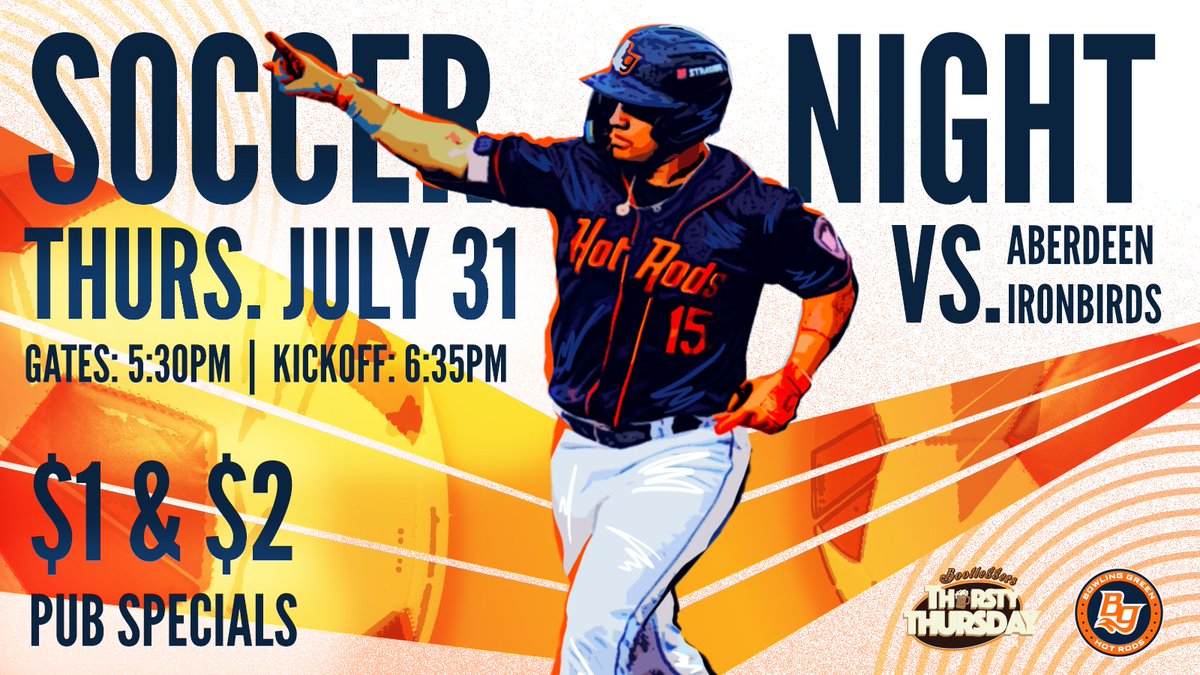 GOOOOOOOOOOOOOOOOOOOOOAL!!!!!!

⏰ 6:35 PM CT/Gates 5:30 PM CT 
🆚 Aberdeen Ironbirds
⚽ Soccer Night
🍹$1 and $2 drink specials
🎟️: bit.ly/3U5jYLo
❌: Bowling Green Ballpark is a Cashless and Clear Bag facility

#RevItUp | #MiLB