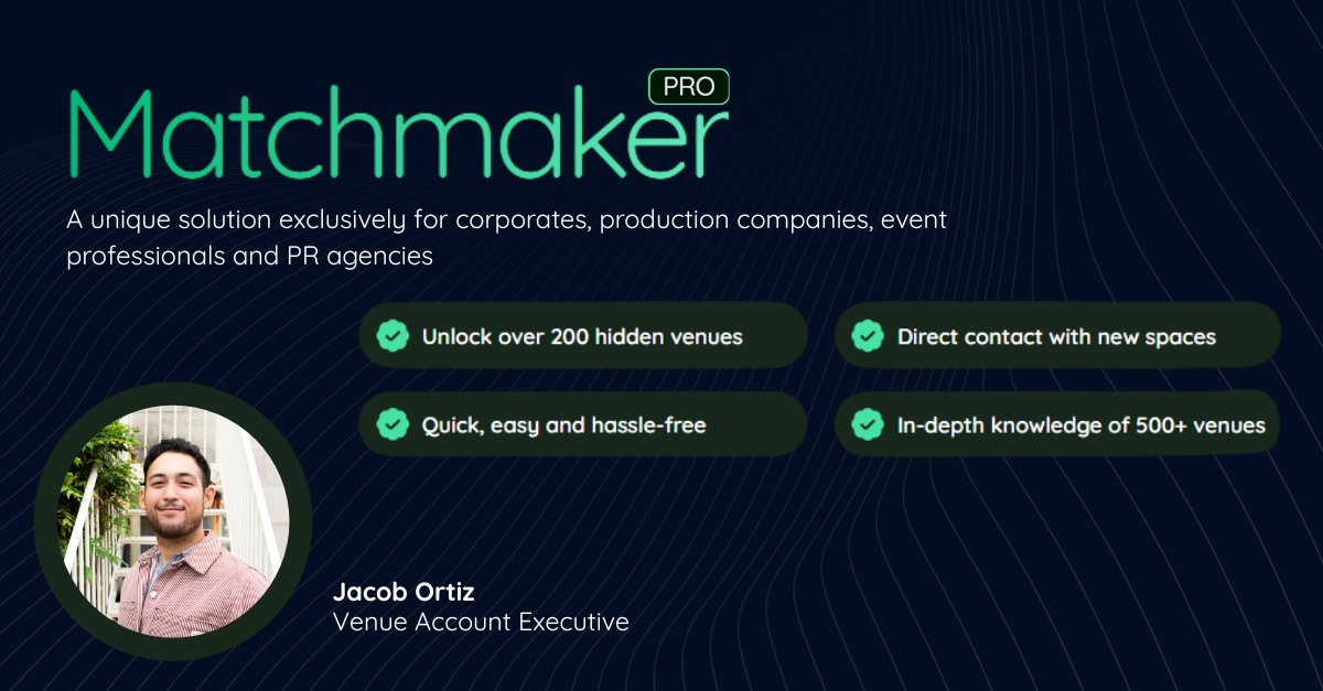 We are excited to relaunch Matchmaker Pro, our free, expert-led venue sourcing service — now with even more features to support corporates, production companies, event professionals and PR agencies. Led by our brilliant Venue Account Executive, Jacob🙌🏽
#corporateevents #London