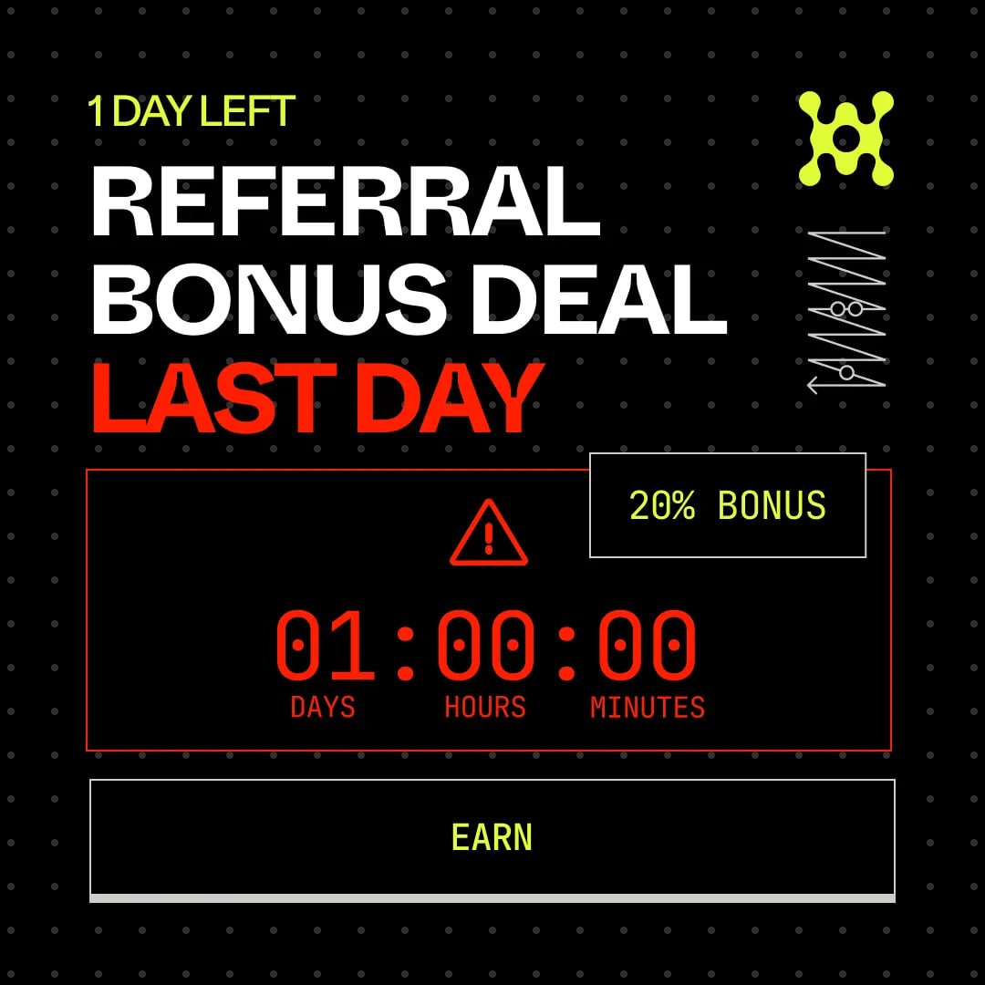 :: MESSAGE ::

⏳ Final Day – Referral Deal Ends Tonight

Source: The Professor

This is it.

Your last chance to lock in 20% profit from referrals.

After today, it drops to 15%.

No exceptions. No extensions.

📌 Deadline: 23:59 UTC+3
📌 Qualification: 250 clicks

You still
