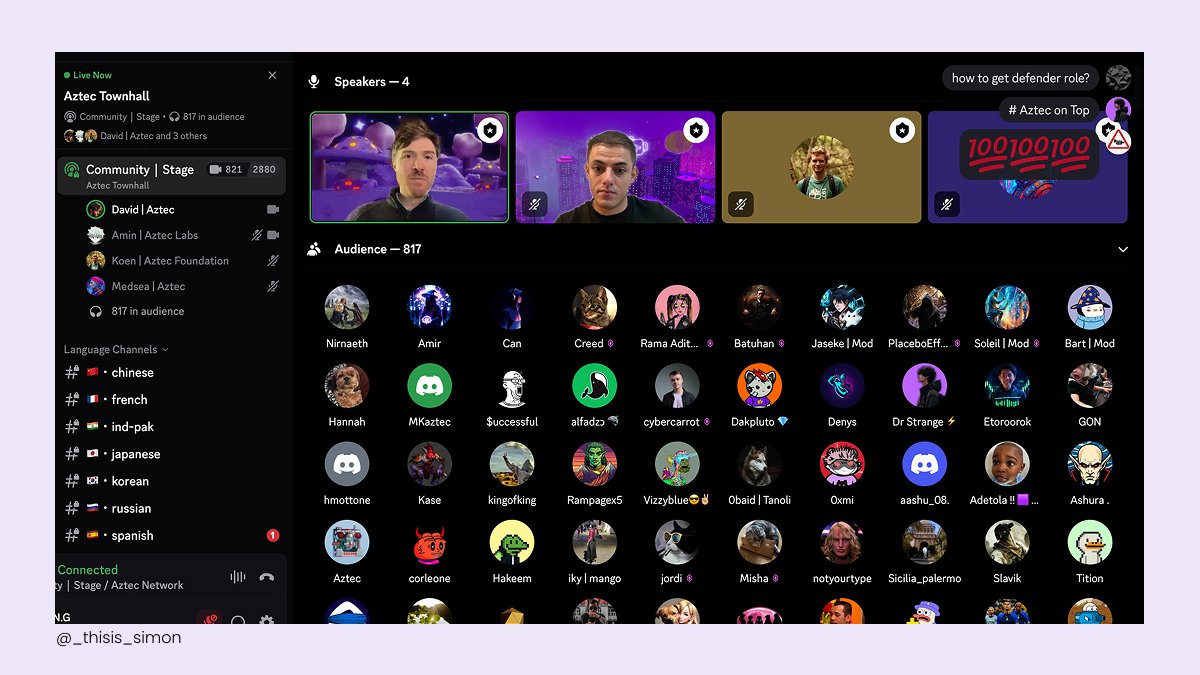 Orukọ mi Weynom $BIG (Ø,G) (@oncleweynom) on Twitter photo The just concluded <a href="/aztecnetwork/">Aztec</a> Town Hall meeting was mind blowingly impressive & educative. So excited about what the team is building. Big props to <a href="/DavidSteinrueck/">David Steinrueck</a>, <a href="/clairekart/">Claire Kart</a>, <a href="/Amin_3X/">Amin</a>, <a href="/Koenmtb1/">Koen</a>, & <a href="/realRoberto38/">Roberto</a> for an epic event. 🙌
#ZK #Aztec The just concluded <a href="/aztecnetwork/">Aztec</a> Town Hall meeting was mind blowingly impressive & educative. So excited about what the team is building. Big props to <a href="/DavidSteinrueck/">David Steinrueck</a>, <a href="/clairekart/">Claire Kart</a>, <a href="/Amin_3X/">Amin</a>, <a href="/Koenmtb1/">Koen</a>, & <a href="/realRoberto38/">Roberto</a> for an epic event. 🙌
#ZK #Aztec