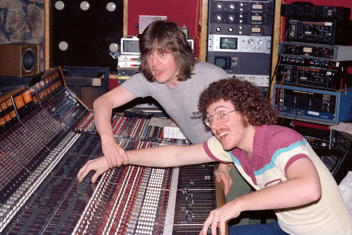 Weird Al with the late, great Rick Derringer, sharing some laughs at an A-Range console. 

“Rick produced my first six albums and played guitar on my earliest recordings, including the solo on ‘Eat It.’ He had an enormous impact on my life and will be missed greatly. RIP.”