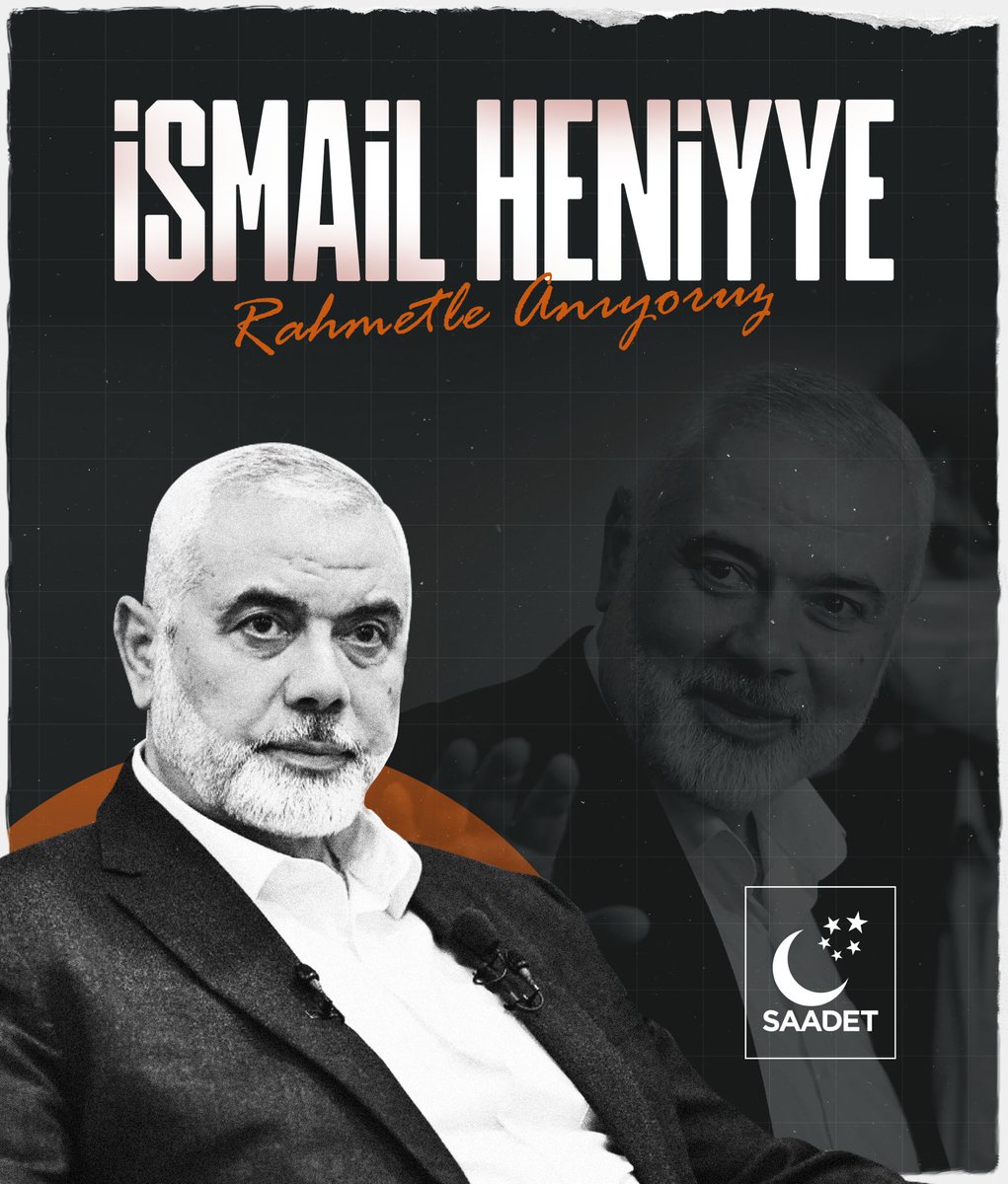 Zulme karşı duruşu, kararlılığı ve inancıyla Filistin davasının sembol isimlerinden biri olan Hamas Direnişinin siyasi lideri şehit İsmail Heniyye'yi şehadetinin yıl dönümünde rahmetle anıyoruz.