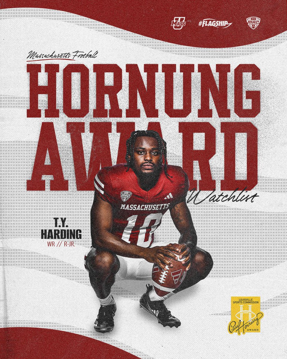 UMass Football (@umassfootball) on Twitter photo Versatile playmaker.
<a href="/6HardingTy/">Ty Harding</a> is on the <a href="/hornungaward/">Paul Hornung Award</a> Watchlist for the nation’s most versatile player.
📝 bit.ly/4l2hYhN
#Flagship 🚩 Versatile playmaker.
<a href="/6HardingTy/">Ty Harding</a> is on the <a href="/hornungaward/">Paul Hornung Award</a> Watchlist for the nation’s most versatile player.
📝 bit.ly/4l2hYhN
#Flagship 🚩