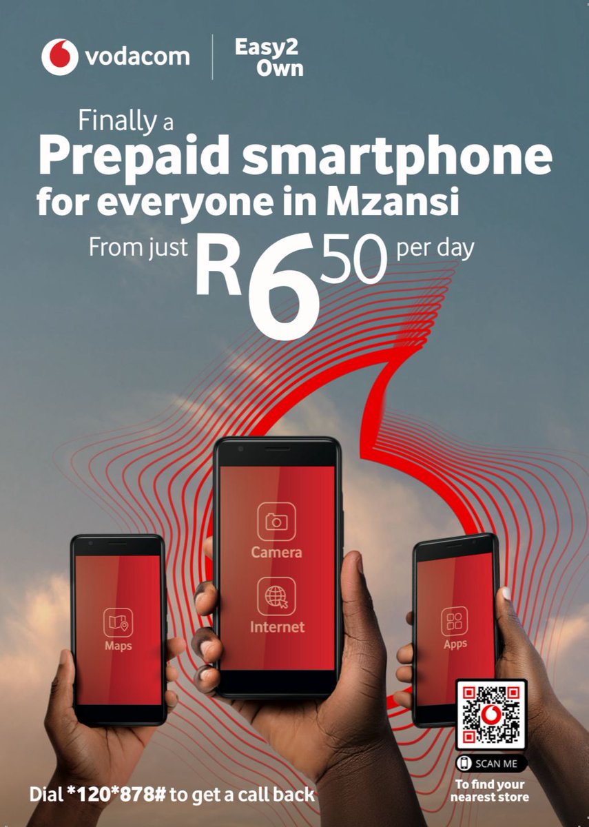 MadibazRadio's tweet photo. No Bank account or Credit Check! Get a new smartphone from as little as R6.50 per day with Vodacom's Easy2Own.
 
Walk into any Vodacom store and ask for Easy2Own deals.
 
Terms and Conditions Apply.
Vodacom. Further Together

#Vodacom #Easy2own #ExtraordinaryConnections #madibaz https://t.co/pCm9g943mQ