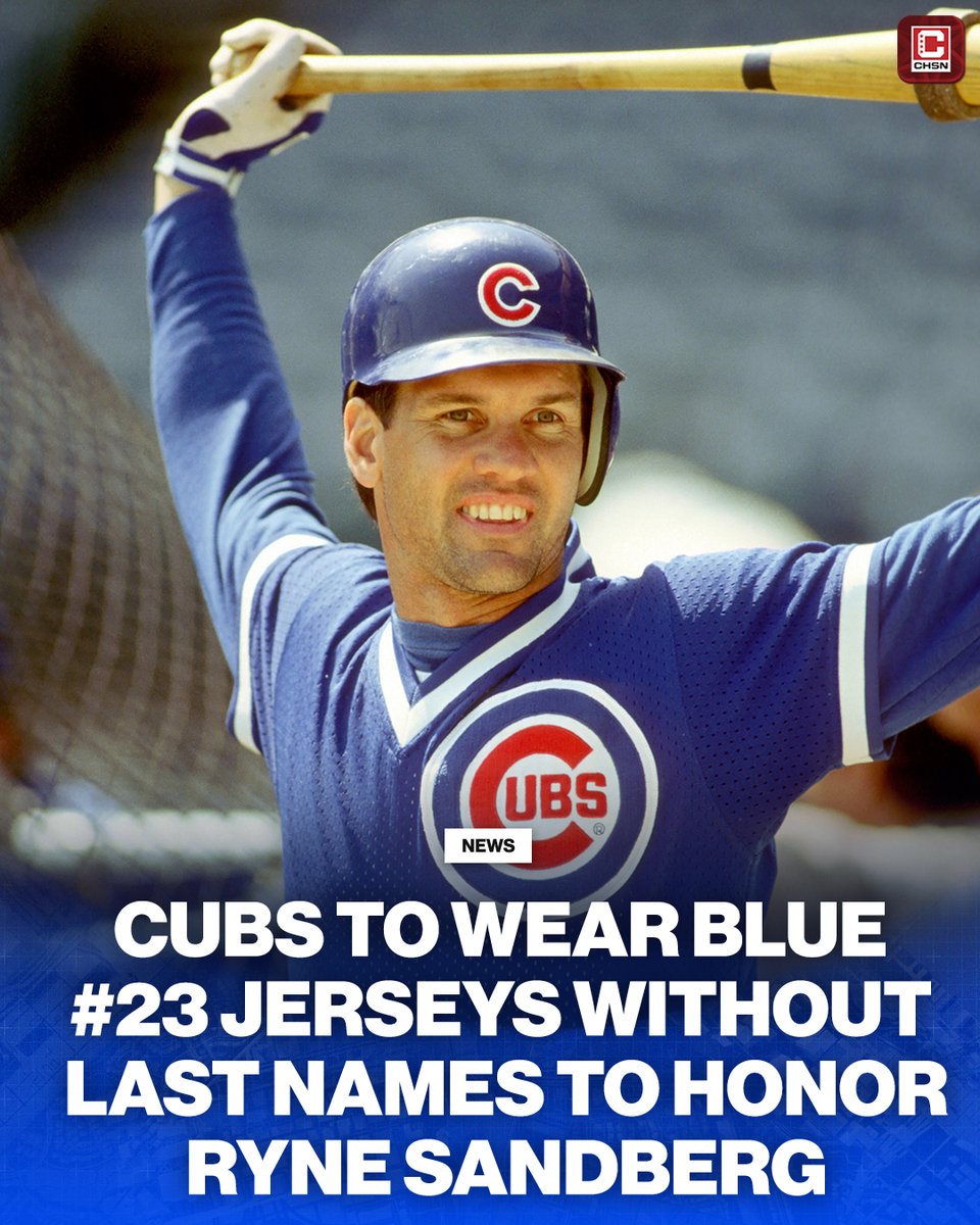 Cubs President of Business Operations Crane Kenney announced the team will wear blue #23 jerseys without last names at Wrigley Field on Saturday to honor Ryne Sandberg 💙