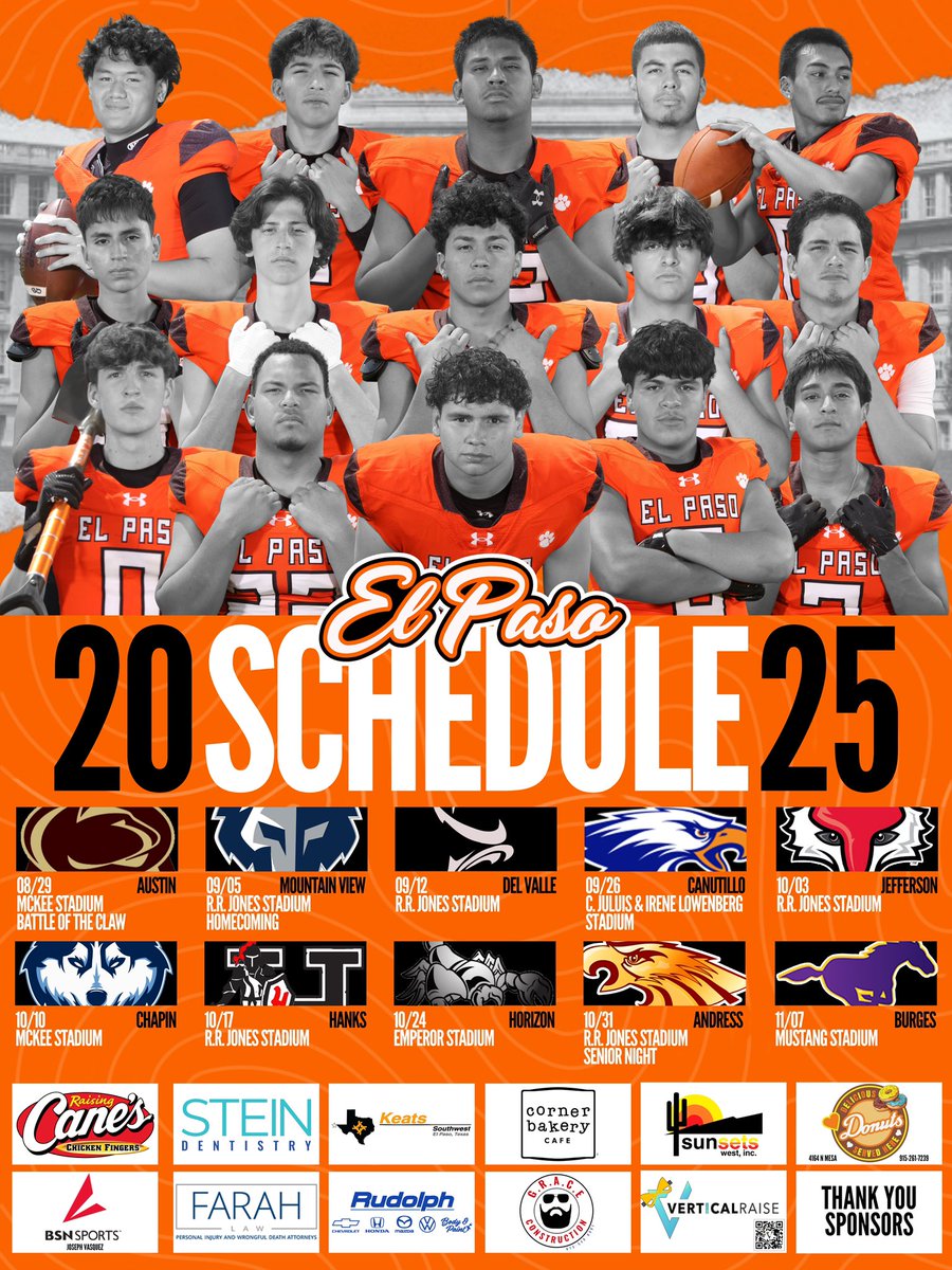 Schedule is set. Let’s play 🏈

🏛️ Homecoming: September 5th
📆 EPISD Schedules <a href="/EPISDathletics/">EPISD ATHLETICS</a> episd.org/documents/depa…