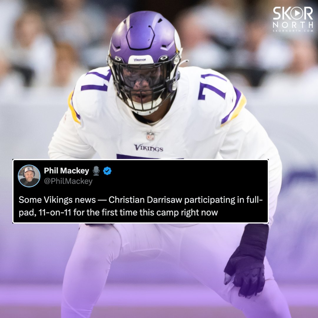Minnesota #Vikings OT Christian Darrisaw was participating in full-team drills on Wednesday at training camp! #SKOL