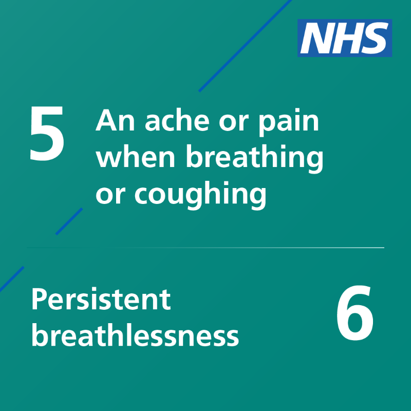 NHSuk's tweet photo. Today is World Lung Cancer Day.

Contact your GP practice if you are experiencing any of these signs and symptoms of lung cancer.

It’s probably nothing serious, but early diagnosis and treatment can save lives.

Find out more at https://t.co/YTftU8oZJO