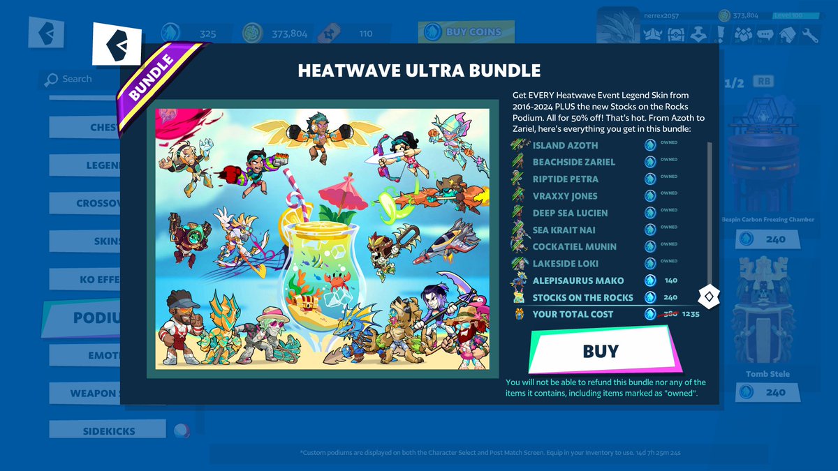 Thank you so much for this amazing deal #brawlhalla Now i have the chance to grab these 2 skins for 1235 Mammoth Coins instead of the 380 that they are worth.
Yall really cooked with this one💯