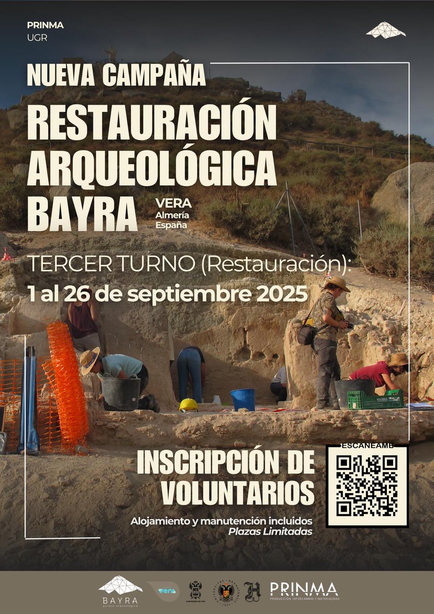 📢 ¡Nueva campaña en el Yacimiento Arqueológico de Bayra! 
Este septiembre vuelve la campaña de Restauración y Consolidación de Bayra.
📅 Fechas: 1–26 de Septiembre de 2025.
📍Lugar: Vera (Almería) .
¡Quedan pocas plazas! Inscríbete a través del enlace en nuestra biografía.