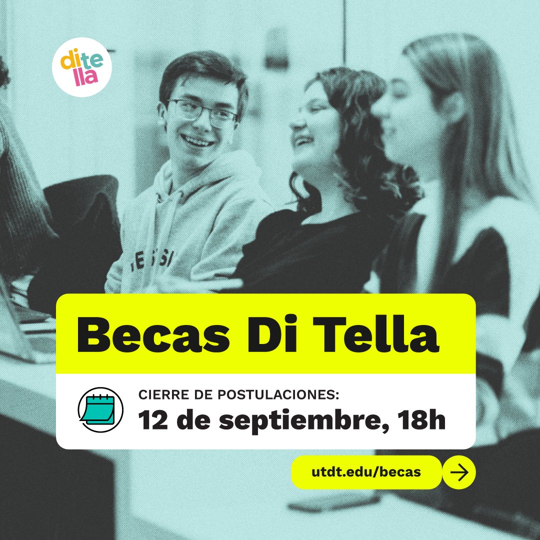 📚✨ ¿Sabías que el 60% de los estudiantes de grado #UTDT recibe algún tipo de beca? Cierre de postulaciones: 12 de septiembre, 18h. Postulate acá: utdt.edu/becas