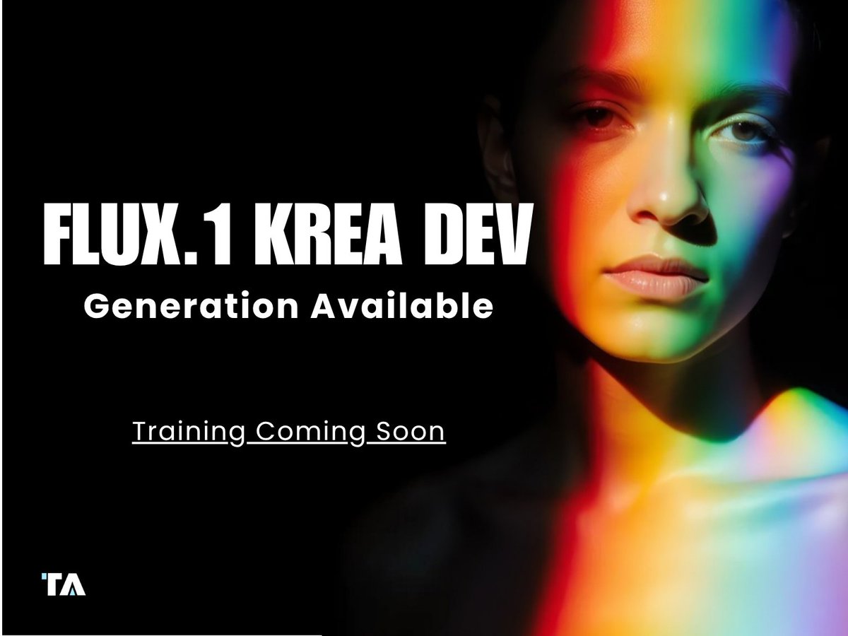 TensorArt now supports Online Running for FLUX.1 Krea [dev]
Try it out for free!
⚡️tensor.art/models/8920720…
Online training for FLUX.1 Krea [dev] is coming soon,
as always, expect top performance at the best price.

Big thanks to <a href="/bfl_ml/">Black Forest Labs</a> and <a href="/krea_ai/">KREA AI</a> for supporting the open-source