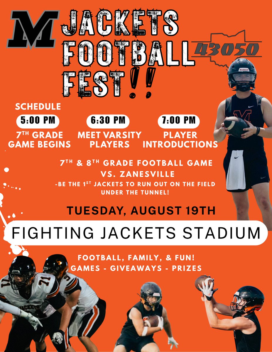 @MVJacketsFB (@mvjacketsfb) on Twitter photo π¨π¨π¨
Big news! The youth and varsity programs are joining forces to launch Fighting Jacket Football with a bang!
Get ready for an epic football fest as we take on Zanesville Middle School! π¨π¨π¨
Big news! The youth and varsity programs are joining forces to launch Fighting Jacket Football with a bang!
Get ready for an epic football fest as we take on Zanesville Middle School!