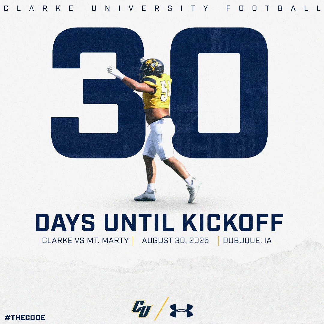 30 days out.
The work’s been put in. The clock is ticking. 🦁
#THECODE #ClarkeFootball #WinwithIntention