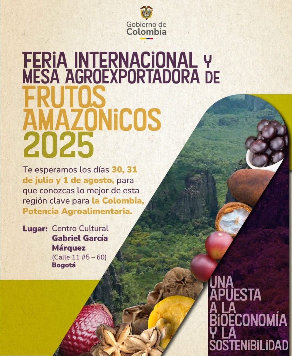 🌿Nos unimos a la Feria Internacional y Mesa Agroexportadora de Frutos Amazónicos 2025 para impulsar la innovación. Hoy nuestro Director <a href="/Luisfelig/">Luis F Gutiérrez</a> hará parte del panel de expertos y participación de la profesora María Soledad Hernández
