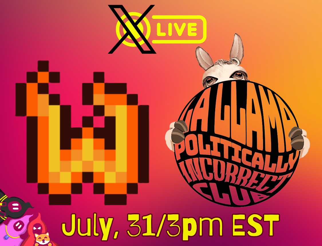 La Llama Politically Incorrect Club (@lallamapic) on Twitter photo See you today for our Collab space with <a href="/wizardzBTC/">wizardz ๐งช</a> ๐ฅ
Politically incorrect vibes and fun as always ๐ฆ
Set the reminder ๐๐๐
x.com/i/spaces/1lDxLโฆ See you today for our Collab space with <a href="/wizardzBTC/">wizardz ๐งช</a> ๐ฅ
Politically incorrect vibes and fun as always ๐ฆ
Set the reminder ๐๐๐
x.com/i/spaces/1lDxLโฆ