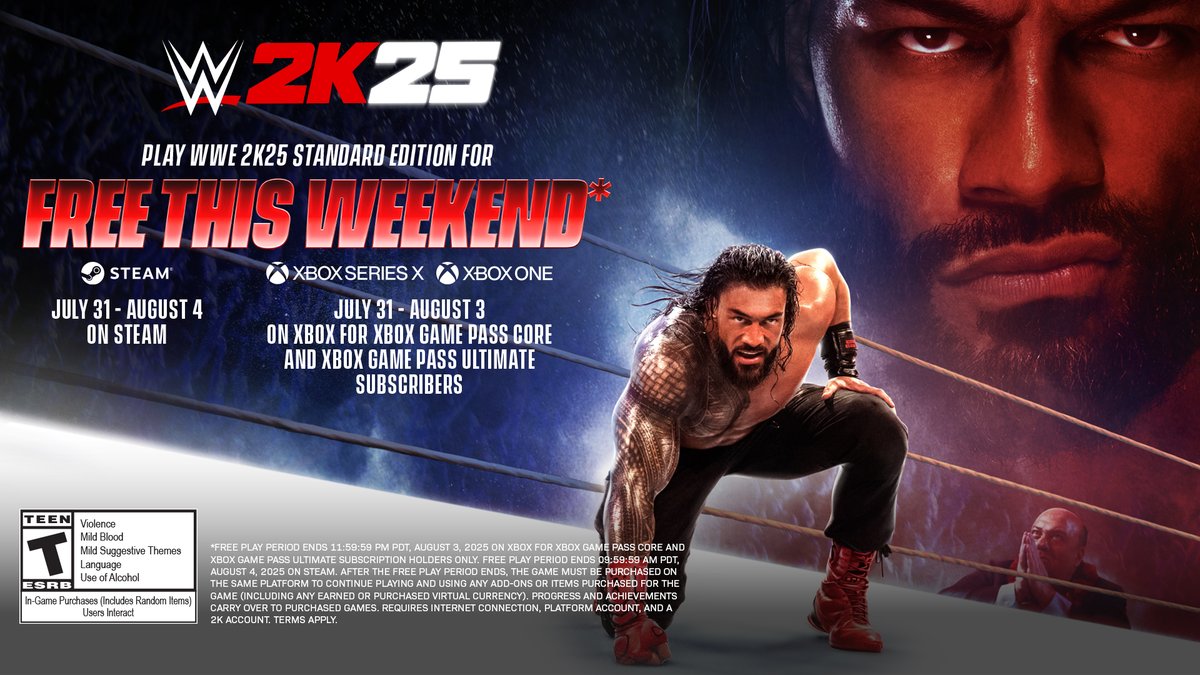 RULE BEYOND THE RING ALL WEEKEND LONG! 📣 

Celebrate #SummerSlam and dive into #WWE2K25 with your tag team partner because it’s FREE TO PLAY WEEKEND!!!! 🙌 

Tag a friend who you want to take on in the ring! 🤝