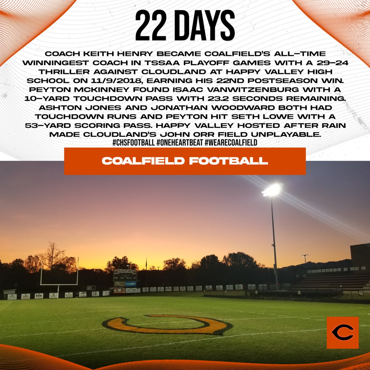 22 days to kickoff!
#CHSFootball #OneHeartbeat #WeAreCoalfield #CHSCountdown
#FN5GL #Sweepstakes <a href="/TMobile/">T-Mobile</a> @CoalfieldSchool