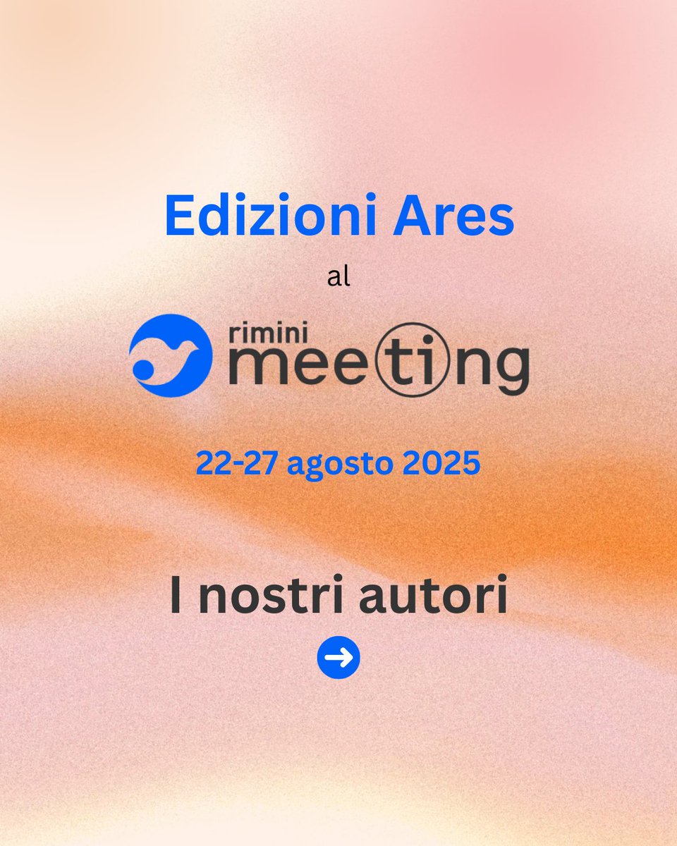 Anche quest'anno saremo al #MeetingdiRimini2025 da venerdì 22 a mercoledì 27 agosto con molti autori e autrici che fanno felicemente parte del nostro catalogo, presso la Fiera di Rimini, in Via Emilia 155, Rimini.

Scopri tutti i dettagli: edizioniares.it/edizioni-ares-…