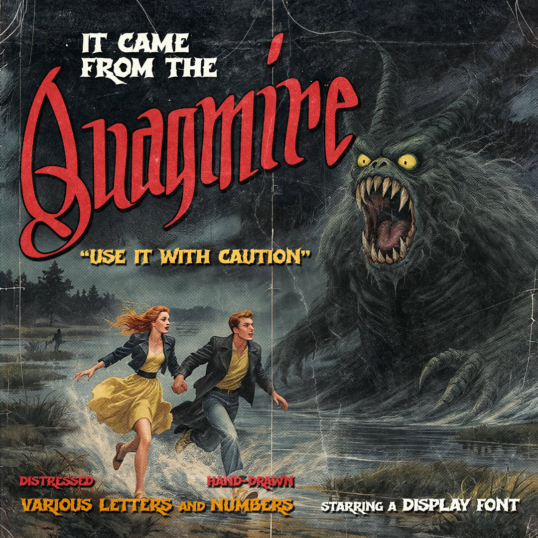 lovetherevolver's tweet image. 🕳️👁️ Quagmire font—swampy, weird, and just unsettling enough to make people stare. Perfect for horror titles, bad dreams, and cursed branding. 🐍📖 Shop link in bio. #lovetherevolver #quagmirefont #displaytype