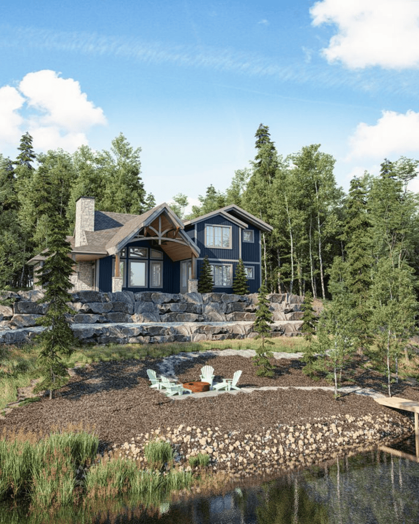 Imagine waking up here this long weekend… ☀️ Cottage dreams rendered by Maduxx, complete with cozy firepit vibes and lakeside charm. 

Visit maduxx.com to learn more about our services. 

#Maduxx #Rendering #CottageDesign #ExteriorRenderings #ExteriorDesign