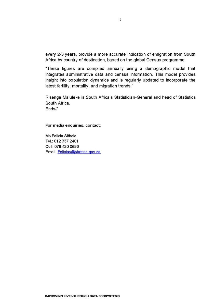 StatsSA's tweet photo. Response to @TheCitizen_News article: “Half a million white South Africans have left the country in 25 years” #StatsSA #ZApopulation #GovZAUpdates https://t.co/0vrSMPFr4G