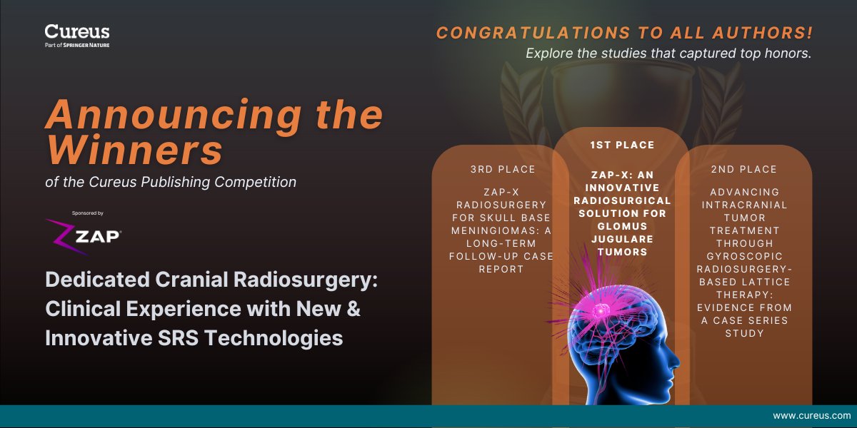 CureusNeuro (@cureusneuro) on Twitter photo The results are in!
Cureus announces the winners of the ZAP-X® cranial radiosurgery competition.
Read the top-rated case reports: hubs.la/Q03zNN4B0
<a href="/ZapSurgical/">ZAP Surgical</a>
#Cureus #ZAPX #Radiosurgery #Neurosurgery #CranialSRS #BrainTumors The results are in!
Cureus announces the winners of the ZAP-X® cranial radiosurgery competition.
Read the top-rated case reports: hubs.la/Q03zNN4B0
<a href="/ZapSurgical/">ZAP Surgical</a>
#Cureus #ZAPX #Radiosurgery #Neurosurgery #CranialSRS #BrainTumors