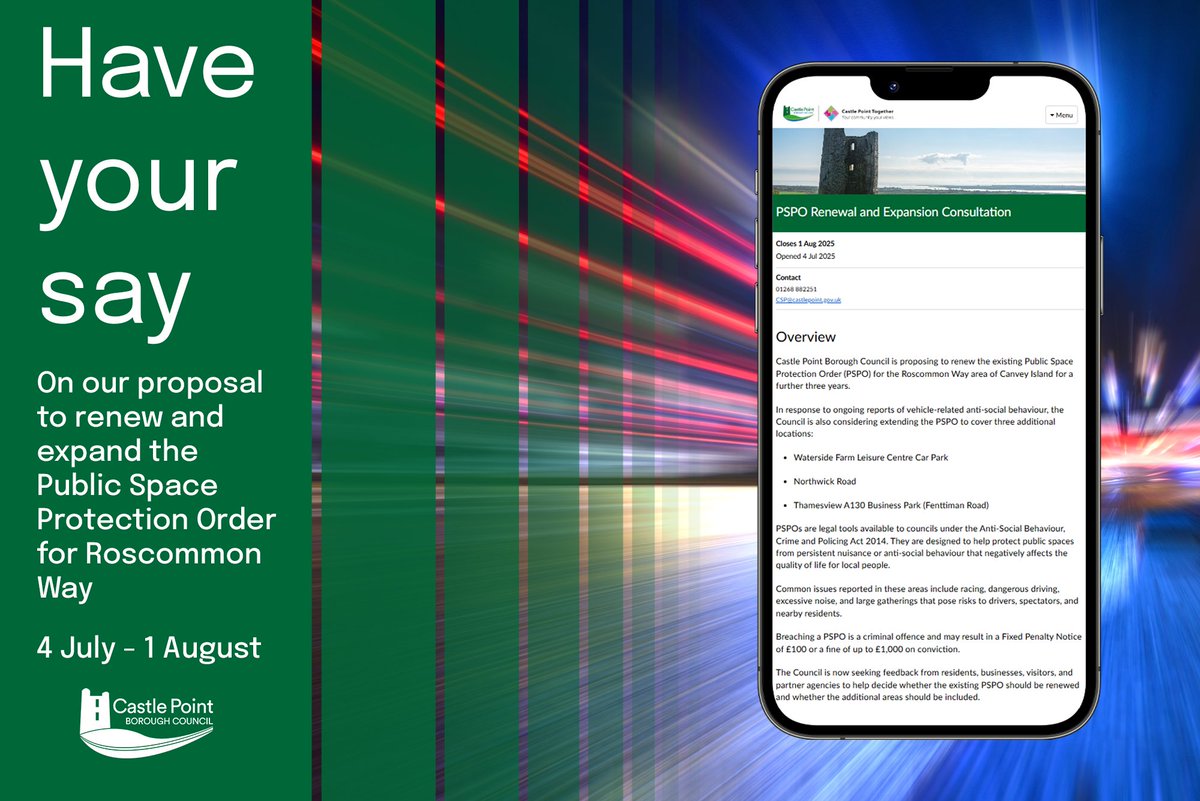 Last chance to have your say on our proposal to renew and expand the Roscommon Way PSPO deterring vehicular anti-social behaviour.

Please have your say in our short survey!

Take part: orlo.uk/8RsYR