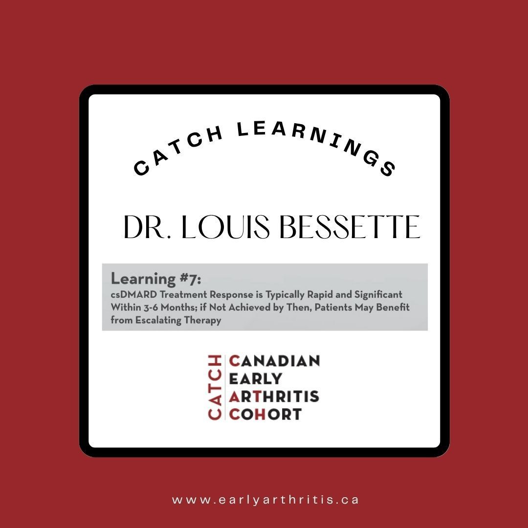 Did you know that most people with early rheumatoid arthritis experience significant improvement—often 50–70%—in pain, fatigue, and disease activity within just 3–6 months of starting treatment?  

Dr. Louis Bessette highlights in our #Top15 #CATCHLearnings that early treatment