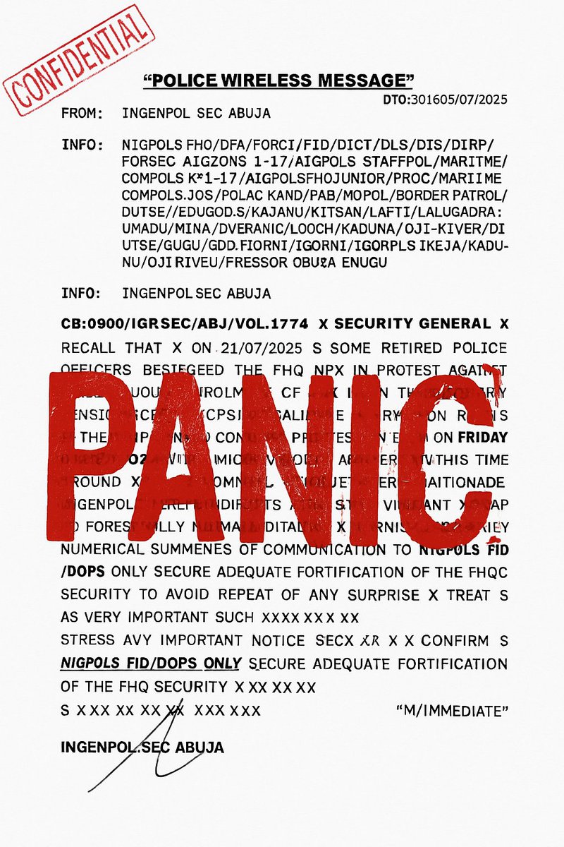 sowore's tweet photo. Instead of addressing the legitimate demands of retired police officers, the illegal IGP, Kayode Egbetokun, has once again resorted to fear tactics. He has issued another police wireless message, attempting to place the entire force on panic mode over a potential return of the #POLICEProtest to the Force Headquarters and various state commands.

OUR DECISION: After consultations with our comrades both serving and retired, we have decided to postpone tomorrow’s protest to a later date. This decision comes in response to requests from several police units who asked for more time to mobilize and prepare for an even larger and more coordinated action.

But this postponement does not grant immunity.
The illegal IGP has until tomorrow, August 1st, 2025, to return my stolen Ray-Ban AI-powered Meta eyeglasses, which are currently in his custody after being handed over by ACP Olumuyiwa Adejobi after his sidekick Aku Victor Chiemerie stole them on July 21st, 2025, at the FHQ during the Nigeria Police Force #PoliceProtest
And we will return, BIGGER AND STRONGER.
#RevolutionNow
#PoliceProtest