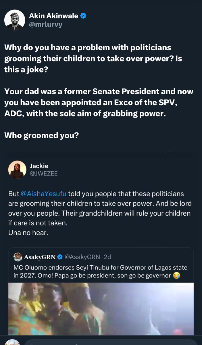 A peak Definition of Gaslighting.

Her father was a Former Senate President and she is now appointed as an Exco of the SPV, ADC, with the sole aim of grabbing power. 

If you like, allow twitter people Gaslight you.