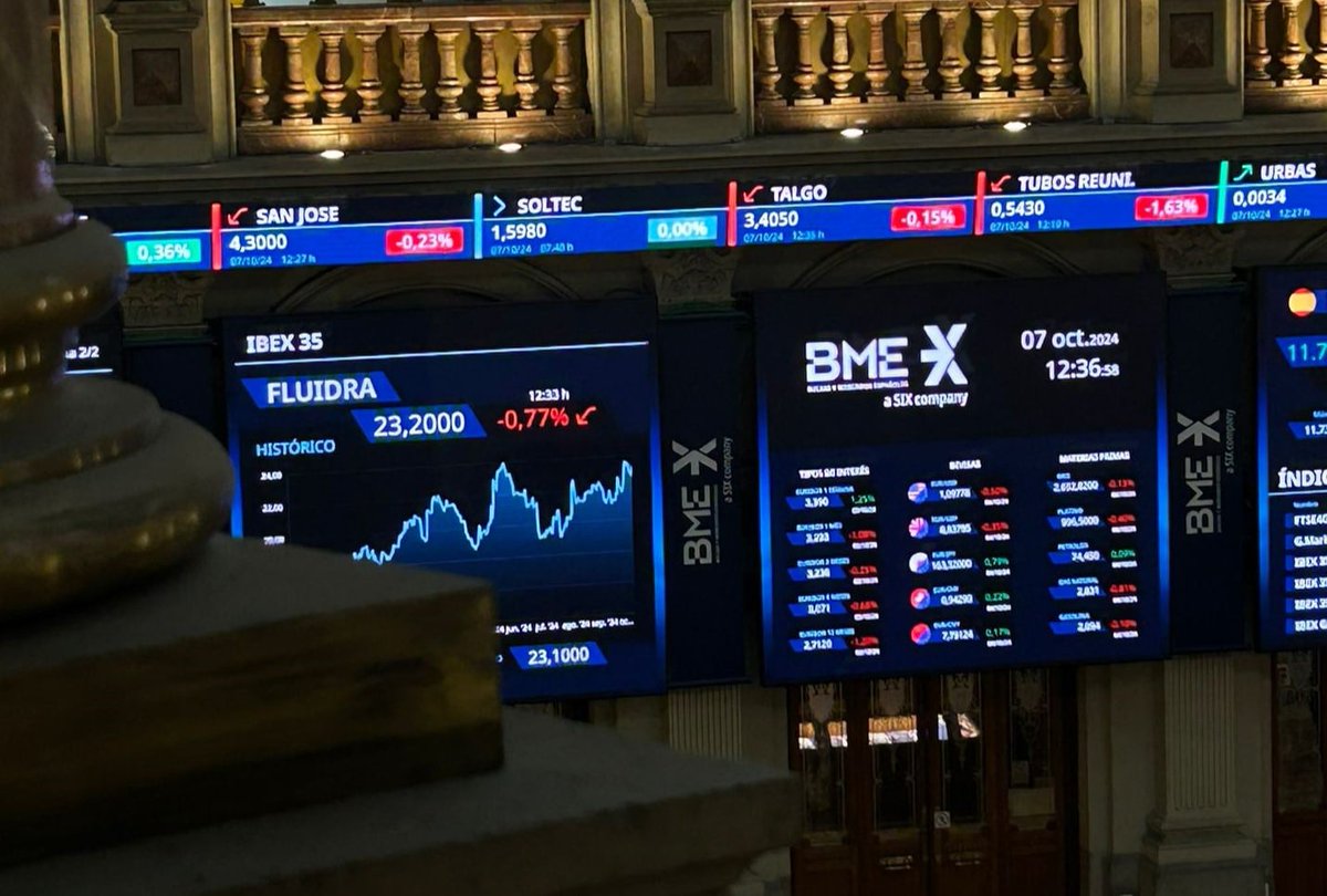 Leve subida del IBEX 35 por la caída de los grandes valores, excepto el BBVA. El índice de referencia de la Bolsa española ha subido el 0,11% este jueves y se ha quedado a las puertas de los 14.400 puntos, afectada por las celebración de los aranceles por parte del presidente