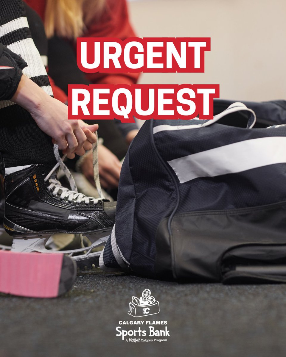 SOS! We're out of hockey bags. Sending a kid home with a pile of hockey gear is great... until they have nothing to put it in.

If you have any gently used bags, drop them off at any of our donation locations. No bags to donate? Cash works! flamessportsbank.ca/donate

#PlayItForward