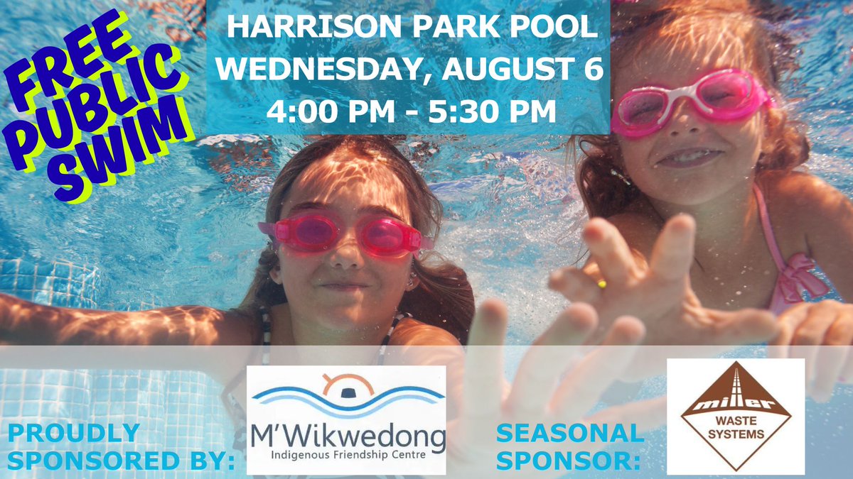 A big thank you to M'Wikwedong Indigenous Friendship Centre for making this FREE Community Swim possible!
📍 Harrison Park Pool
🗓️ Next Wednesday, August 6 | 4–5:30 p.m.
Whether you're a seasoned swimmer or just need to cool off, this one’s for YOU! 🌊