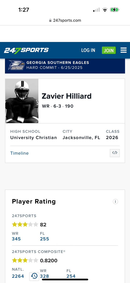 Zavier “Zay” Hilliard 🔛🔝🔜 (@zayway2026) on Twitter photo Blessed to be ranked a 3 ⭐️ on <a href="/247Sports/">247Sports</a> #AGTG
<a href="/BJJohnson__/">BJ Johnson</a> <a href="/GSCoachHelton/">Clay Helton</a> <a href="/Andrew_Ivins/">Andrew Ivins</a> <a href="/CoachRyanAplin/">Ryan Aplin</a> <a href="/WRHitList/">WR Hit List</a> <a href="/DuvalSports/">Duval Sports</a> <a href="/UC_Christians/">University Christian School Athletics</a> Blessed to be ranked a 3 ⭐️ on <a href="/247Sports/">247Sports</a> #AGTG
<a href="/BJJohnson__/">BJ Johnson</a> <a href="/GSCoachHelton/">Clay Helton</a> <a href="/Andrew_Ivins/">Andrew Ivins</a> <a href="/CoachRyanAplin/">Ryan Aplin</a> <a href="/WRHitList/">WR Hit List</a> <a href="/DuvalSports/">Duval Sports</a> <a href="/UC_Christians/">University Christian School Athletics</a>