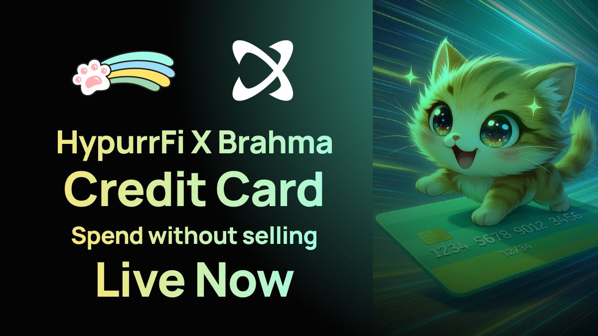 HypurrFi (@hypurrfi) on Twitter photo LIVE NOW Me-OW!
Spend without selling your crypto across 100M+ global merchants to pay for your milk, kibble, litter, & anything else you tap to pay or buy online.
We're purring bonus points on spend for HL's first live Credit Card w <a href="/BrahmaFi/">Brahma</a>’s Swype. 
Program details below. LIVE NOW Me-OW!
Spend without selling your crypto across 100M+ global merchants to pay for your milk, kibble, litter, & anything else you tap to pay or buy online.
We're purring bonus points on spend for HL's first live Credit Card w <a href="/BrahmaFi/">Brahma</a>’s Swype. 
Program details below.